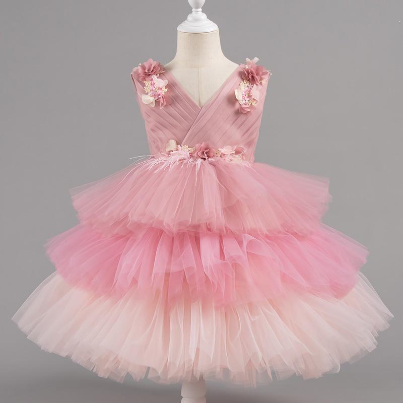 Children's Floral Princess Birthday Dress - Puffy Skirt Cake Dress for Baby Girls