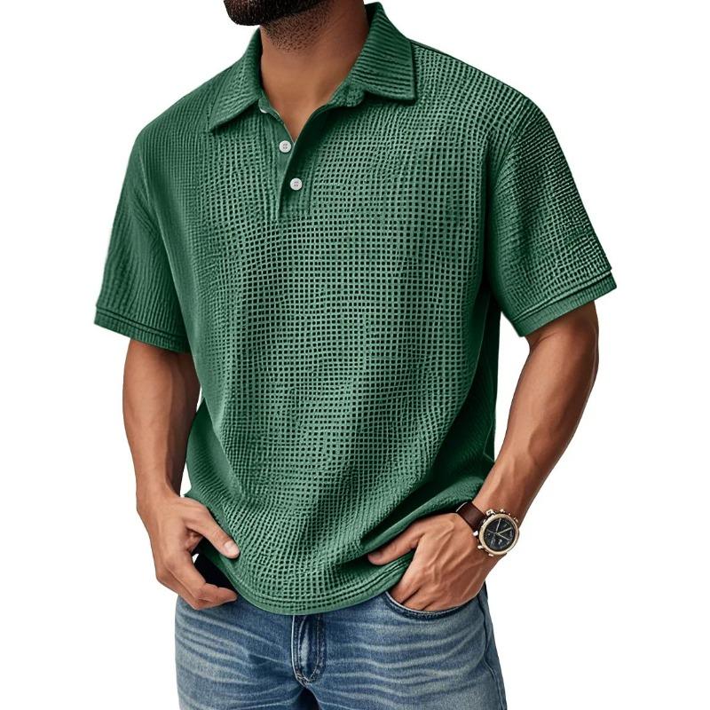 Mens Casual Waffle Knit Short Sleeve Polo Shirt S