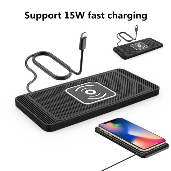 Base di ricarica wireless per auto 15W Ricarica rapida Stabile Antiscivolo Silicone Base di ricarica per telefono Strada sconnessa Base di ricarica per telefoni Accessori per auto