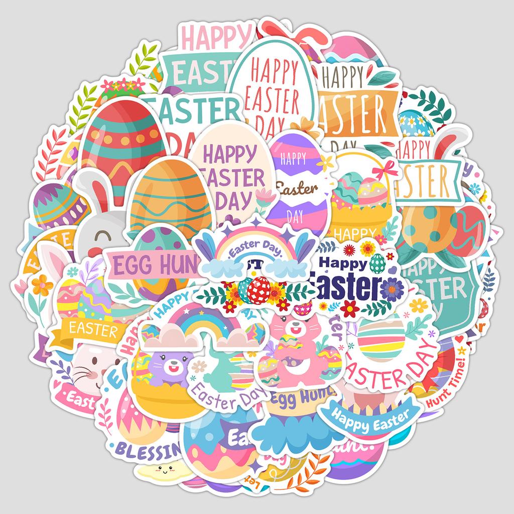 50 Easter Bunny Doodle Stickers Creative Holiday Stickers Water Cup Computer Waterproof Decorative Stickers