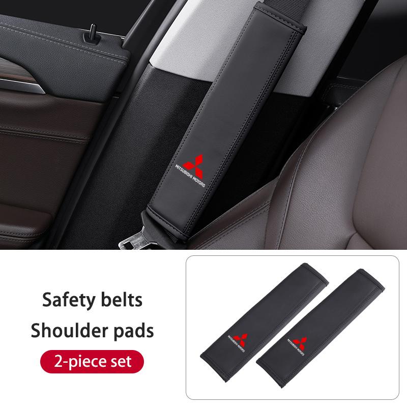 xkhr10 Leather Car Seat Belt Protector Pad Shoulder Strap Cover Interior Accessories For Mitsubishi Outlander Lancer L200 ASX Pajero