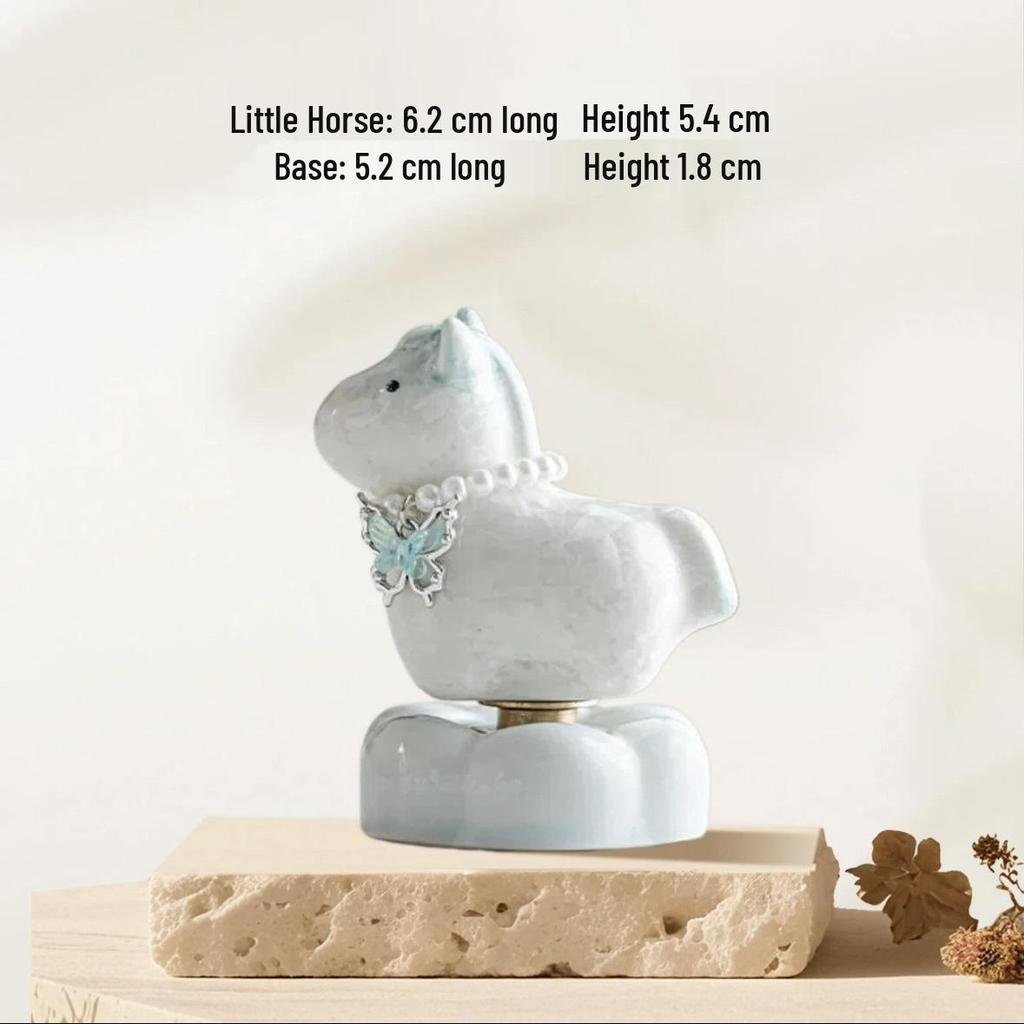 Rotating Crystal Glaze Ceramic Horse Tea Pet Ornament - Year of the Horse Gift.