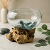 Molten Recycled Glass Bowl On Wood Base