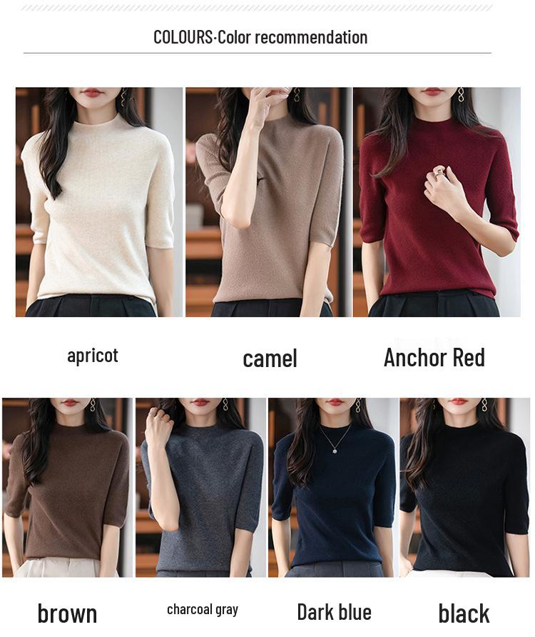 Women's Mid-Sleeve Knit Sweater - Slimming, Half-High Collar for Spring & Fall Fashion