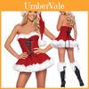 Elegant rød fløyel Sexy kvinner Jul Fancy Dress Julenisse Kostyme Antrekk Hatt