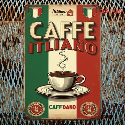 Eisen Wandkunst Vintage Caffe Italiano Metallposter Klassische Italienische Kaffeekultur Dekoration für Hausbar Café Ästhetisches Zimmer Zubehör