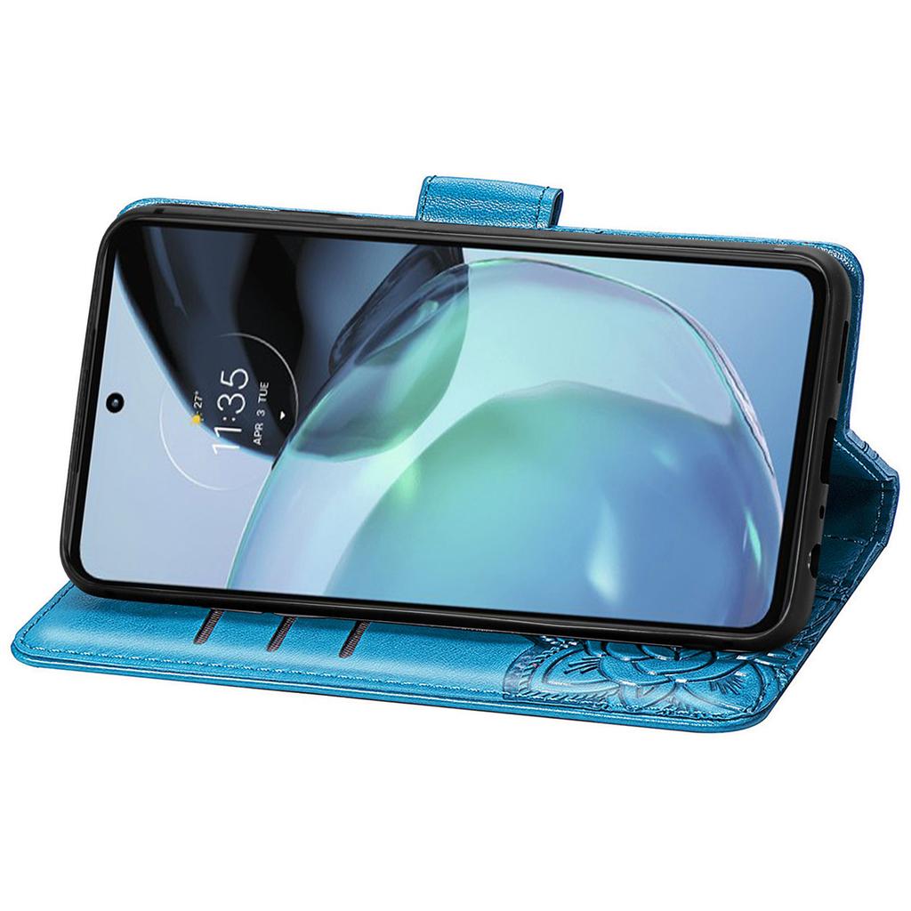 For Motorola Moto G72 4G PU Leather Folio Case Imprinted Butterfly Pattern Stand Wallet Magnetic Phone Cover