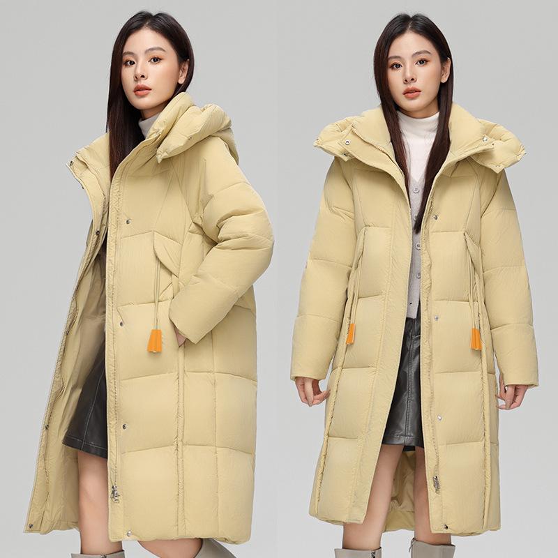 Stylish Winter Down Coat for Women: Long, Knee-length, Thick, Warm, with A Hood, Loose-fitting, and Designed for Protection From The Cold.