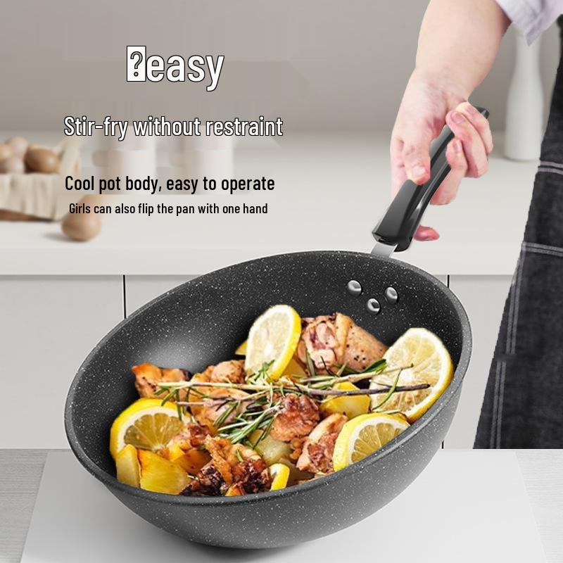 Maifan Stone Non-stick Wok Stir-fry Pan, Thickened Flat-bottom, Multi-layer Die-cast, Universal Stove Compatible.