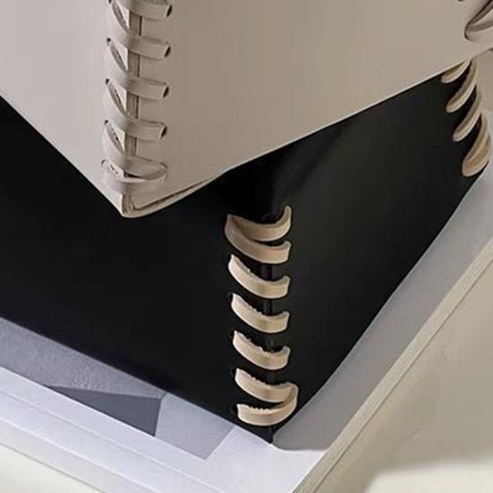 PU Leather Tissue Holder, with Hand-stitched Edges Design, Modern Style Smooth Paper Extraction Tissue Case for Home Office