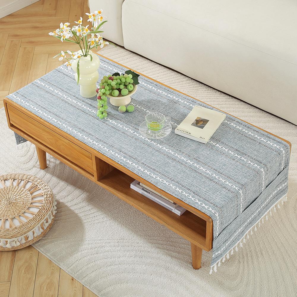 Rectangle Tablecloth Coffee Table Mat Table Mat Fabric Embroidery Jacquard Tassel Household Dust Cover