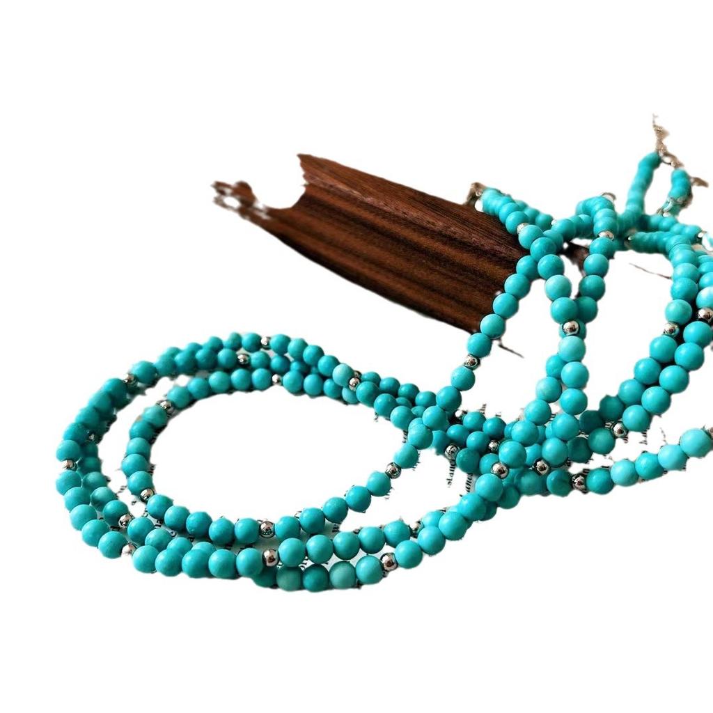 Retro Artificial Turquoise Collarbone Chain Necklace Neck Chain Light Luxury Niche Design Sense Beaded Necklace