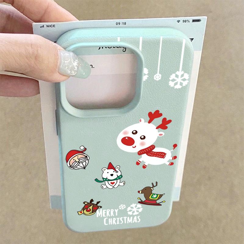 For iPhone 17 Air Case Christmas Tree Santa Claus Leather Texture Cover For iPhone 16 Pro Max 15 14 13 12 11 16e Funda iPhone17 Pro Max Soft Cover