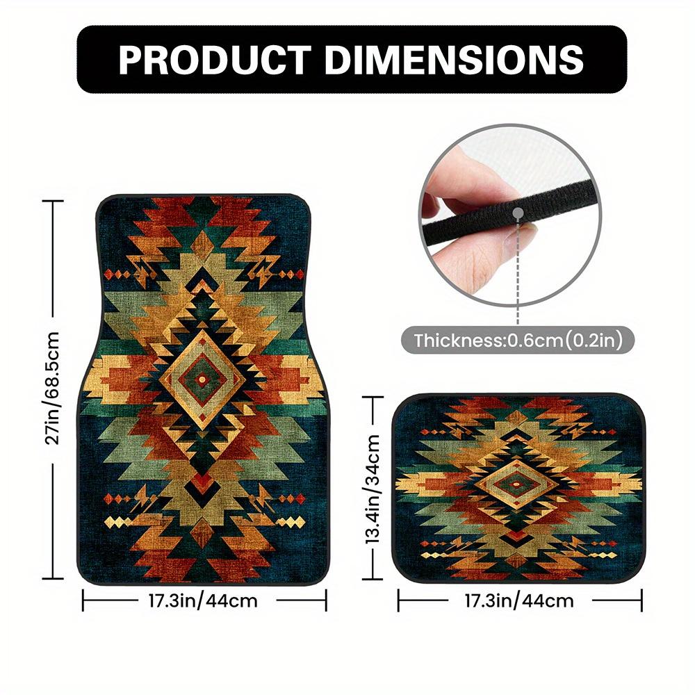 Set Of 4 Car Floor Mats Featuring A Classic Tribal Geometric Design, Designed For Pickup Trucks Or Crossovers, Offering Easy-To-