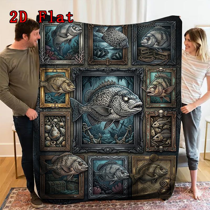 Marine Fish Collection 2D Flat Pattern Flannel Blanket, High quality All Seasons, Home Decor, Warmth and Comfort, Perfect for Christmas Gifts.