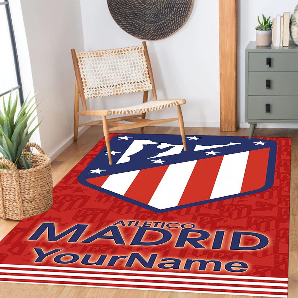 Atletico Madrid Benutzerdefinierter Namensbereich Teppich Geeignet für Schlafzimmer Arbeitszimmer Wohnzimmer Dekorieren Sie den Raum Rutschfester Teppich Anime Büro Dekor