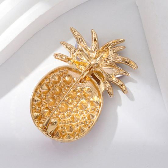 Women Brooch Dazzling Rhinestones Inlaid 3D Pineapple Design Brooch Suit Lapel Sweater