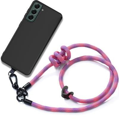 Lanyard Case for Samsung Galaxy S22 TPU Slim Black Shockproof with Removable Pink Lanyard