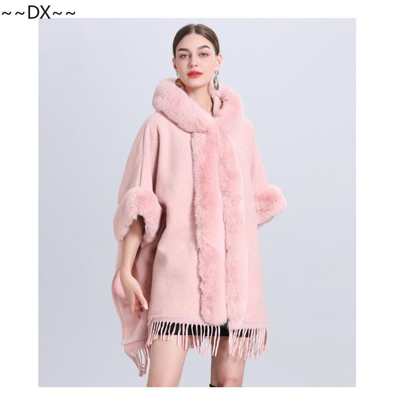 Новая накидка-шаль спицами из снежинок и флиса с толстым меховым воротником. One size — фото 9