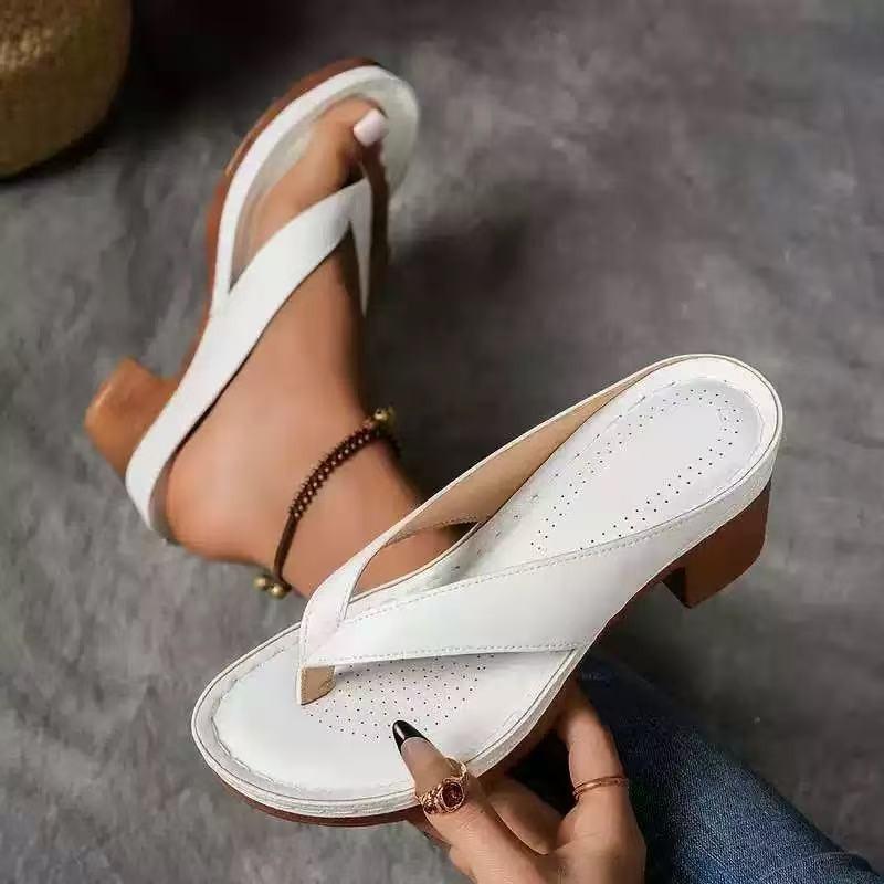 Summer Women's High Heel Shoes Designer Open Toe Flip Flops Fashion Pinch Toe Thick Heeled Sandals Women Slides Sandalias Mujer