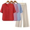 Elderly Women's Summer Two-Piece Set: Short Sleeve Shirt & Pants for Moms, 2026 New Style