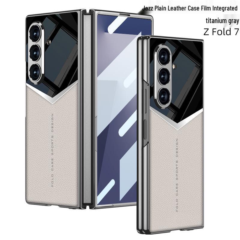 Samsung ZFold7 Electroplated Solid Color Leather Phone Case - Foldable Cover