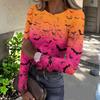 Women's Casual Long Sleeve Ribbed Top Halloween Pumpkin Print Crew Neck Slim Fit Stretchy Lightweight Shirt for Fall