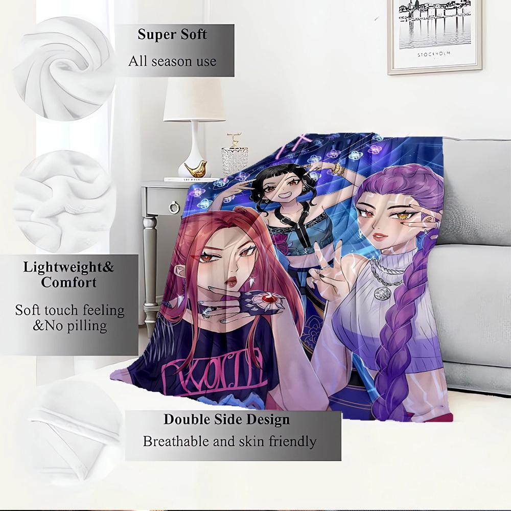 K-POP Anime Girls Group  Four Seasons Soft Warm Blanket  All-Season Thick Knit Polyester Bedspread for Bed, Camping, Travel  Perfect Gift