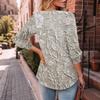 Women's Fashionable Casual Three,quarter Sleeve Button,down Retro Floral Round Neck Top