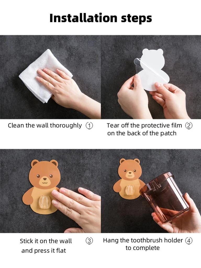 1Pcs Teddy Bear Wall Mounted Toothbrush Holder Cup Punch Free  Rack Bathroom Supplies Organizer Bathroom Accessories Soap holder