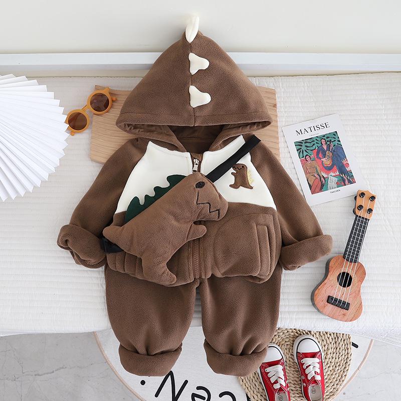 Boys' Fleece Hooded Jacket & Pants Set - Korean Style Winter Fashion