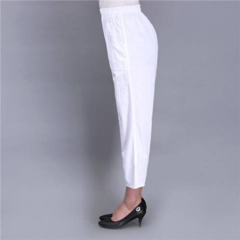 Women's Cropped Pants with Elastic High Waisted Cotton and Loose Fit for The Elderly In Summer