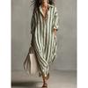 Spring Summer Women's Loose V-Neck Long Striped Printed Shirt Dress, Fashion Casual European American Style Casual Dress