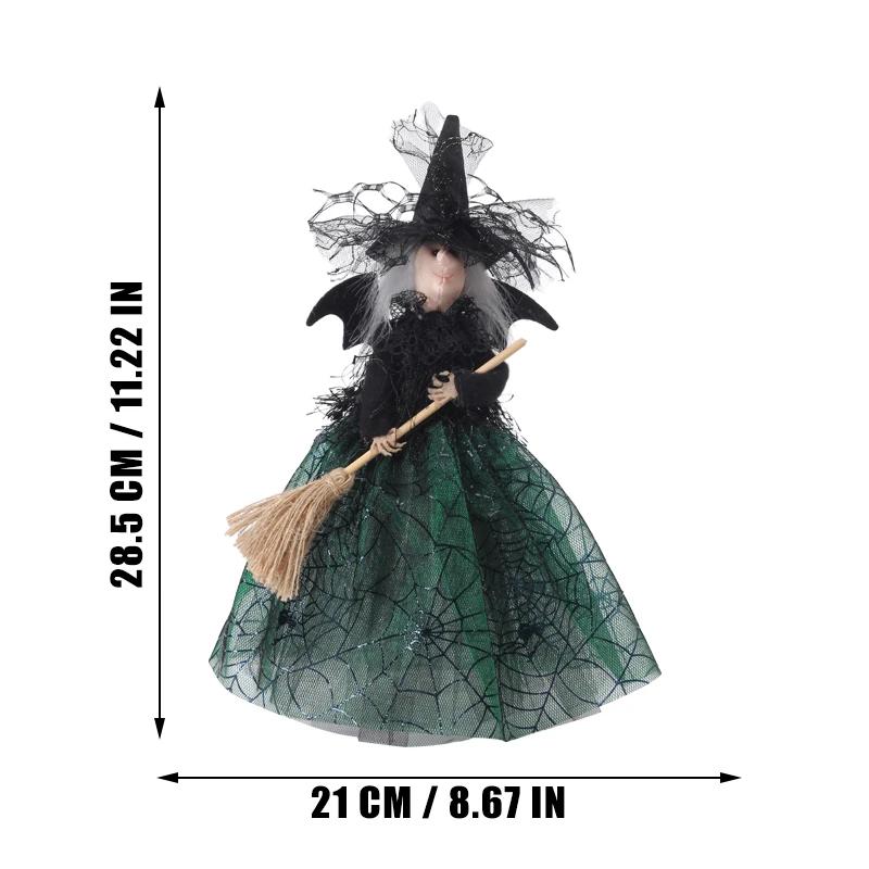 Halloween Ghost Witch Doll Haunted House Doll Ornaments Black Spider Web Dress Broom Pendant Halloween DIY Party Ornament