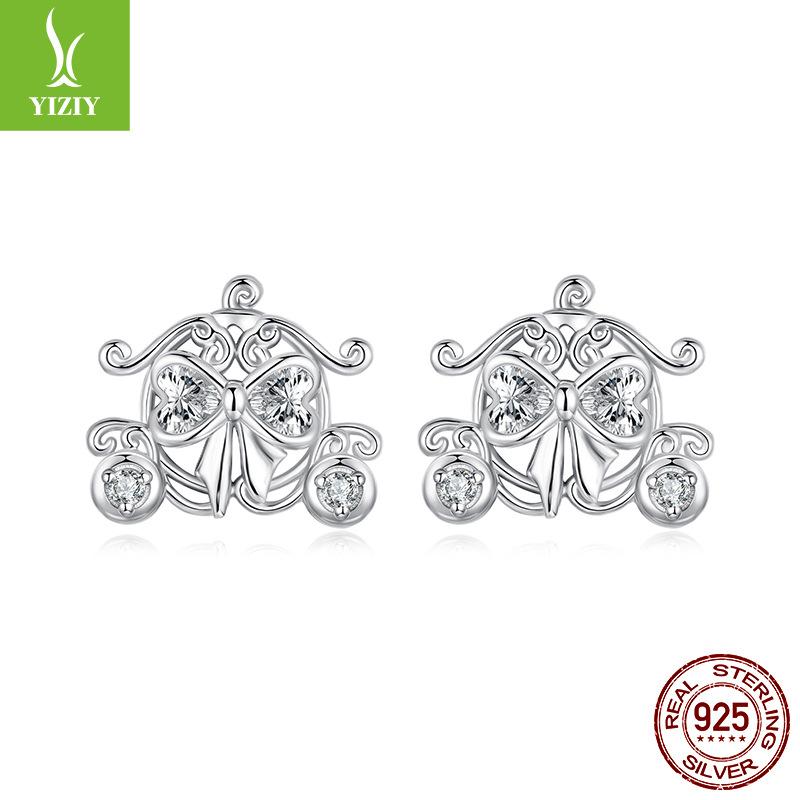 Vintage Fairy Tale Pumpkin Car Stud Earrings French Elegant Romantic S925 Sterling Silver Stud Earrings