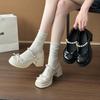 Sweet Bow Light Mouth Thick Heel Single Shoes 2025 Summer Fashion One-word Buckle Belt Mary Jane High Heel Small Leather Shoes