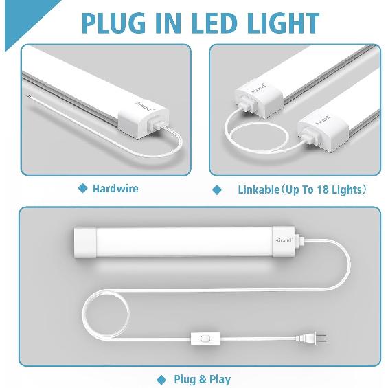 

Светодиодный потолочный светильник Airand с вилкой 5000k, пылевлагозащищенный светодиодный светильник 16 Вт с возможностью соединения, светильники для шкафа для верстака, кухни, подвала, гаража, коридора 1.43FT/With Plug