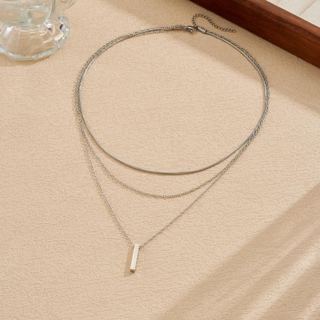 Gold Plated Triple Layered Vertical Bar Pendant Necklace