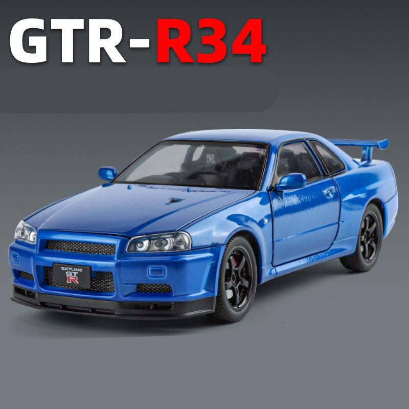 1/24 NISSAN Skyline Ares GTR GT-R R34 Alloy Sports Car Model Diecasts & Toy Racing Vehicles Car Model Sound and Light Kids Gifts