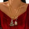Women's Cartoon Enamel Christmas Tree & Santa Claus Pendant Necklace