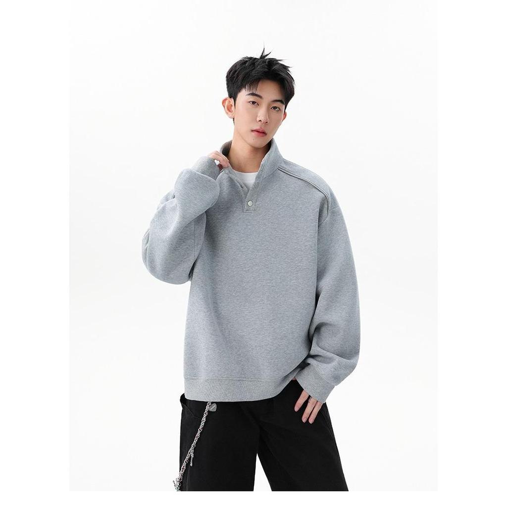 Men's High-End Cotton Long-Sleeve Sweatshirt – Solid Color, Round Neck, Versatile, Skin-Friendly Base Layer