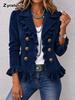 Blazer da Donna in Velluto con Risvolti e Chiusura a Bottoni per Abbigliamento Formale Autunno Inverno