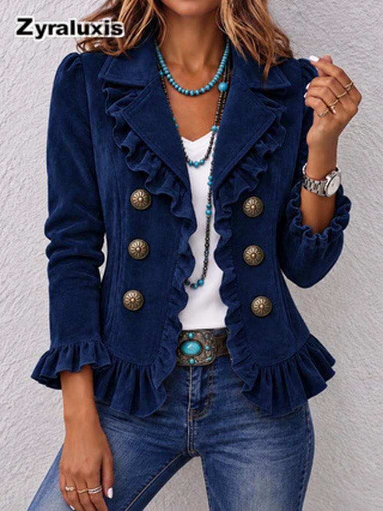 Blazer da Donna in Velluto con Risvolti e Chiusura a Bottoni per Abbigliamento Formale Autunno Inverno