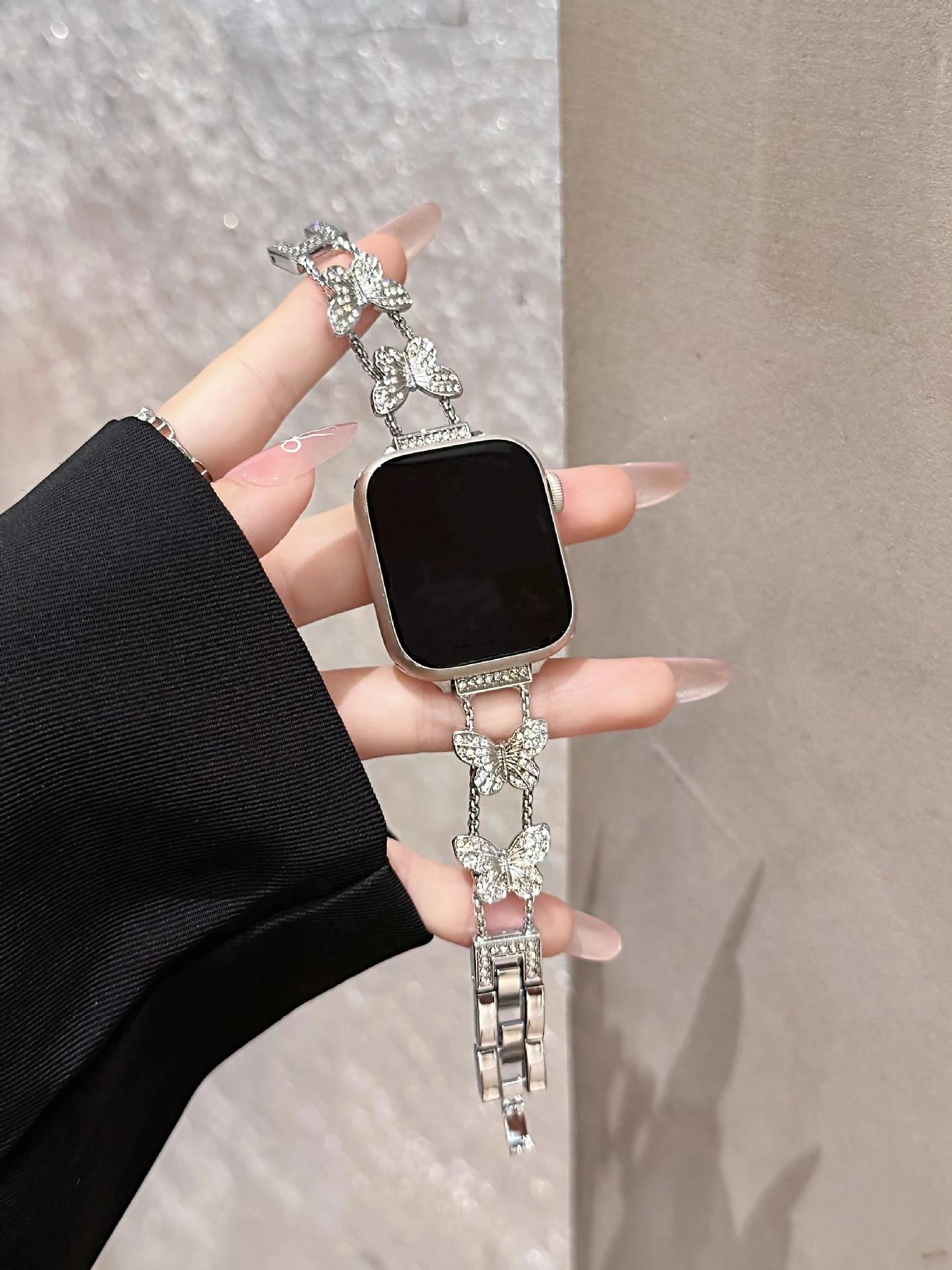 Красивый браслет-бабочка для ремешка Apple Watch, женский, Series 11/8/7/6/10/9, 40 мм, 41 мм, 38 мм, 42 мм, 44 мм, 45 мм, 46 мм, ремешок 38mm40mm41mm серебряный
