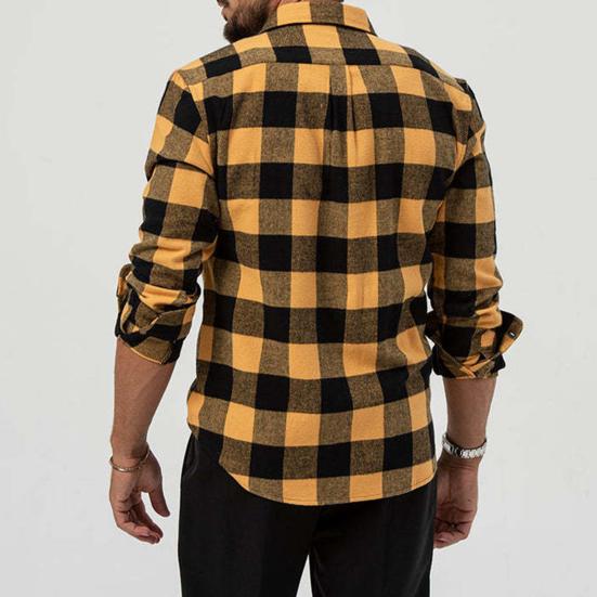 Men Casual Shirt Lapel Long Sleeve Plaid Print Shirt Tops Single Breasted Loose Fit Flap Pockets Shirt Tops