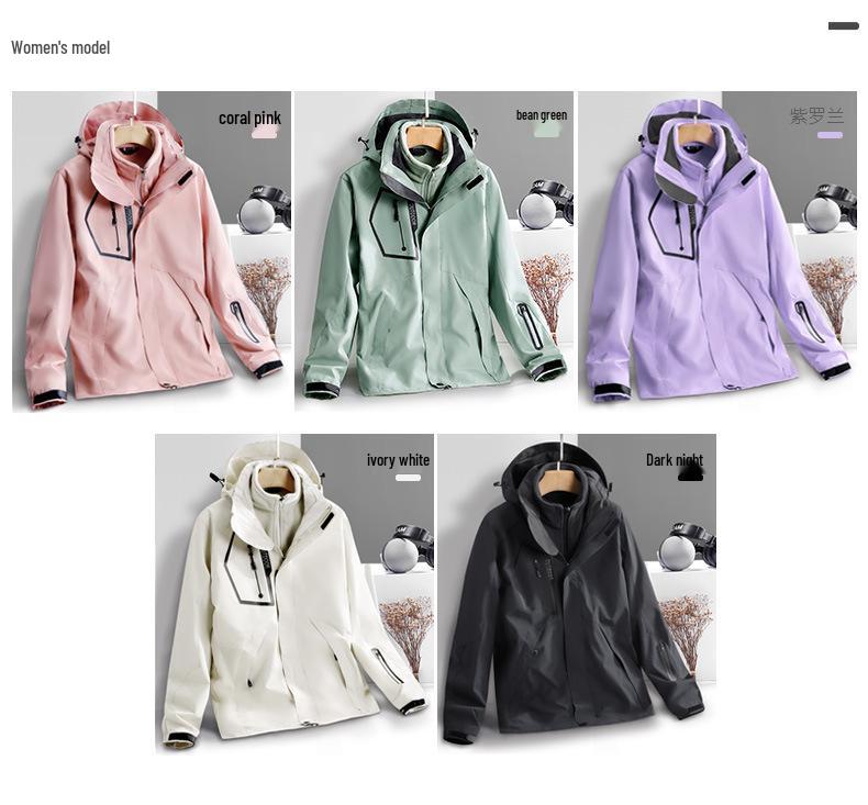 Unisex Water-Repellent 3-in-1 Jacket with Detachable Layers, Velvet Lining, Windproof & Waterproof for Autumn/Winter.