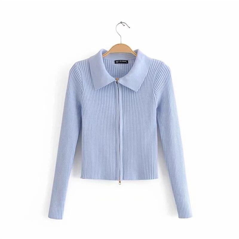 

KOSY Sexy Zipp Up Women Turndown Collar Sweater Autumn Long Sleeve Knitted Korean Streetwear Fashion Casual Office Clothes Crop Top S