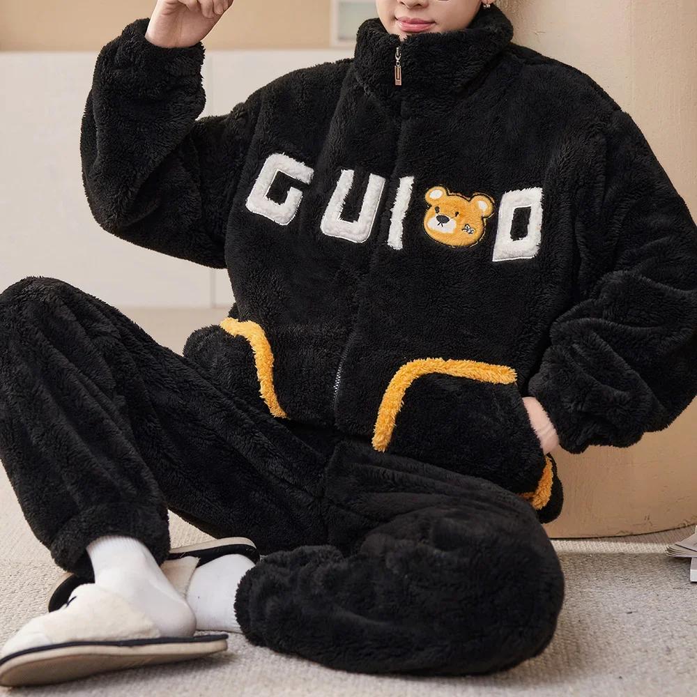 Man Winter Warm Sleepwear Pajamas Set Men Flannel Pajama Nightwear Home Clothes Velvet Coral Fleece 6XL Plus Size Pijama