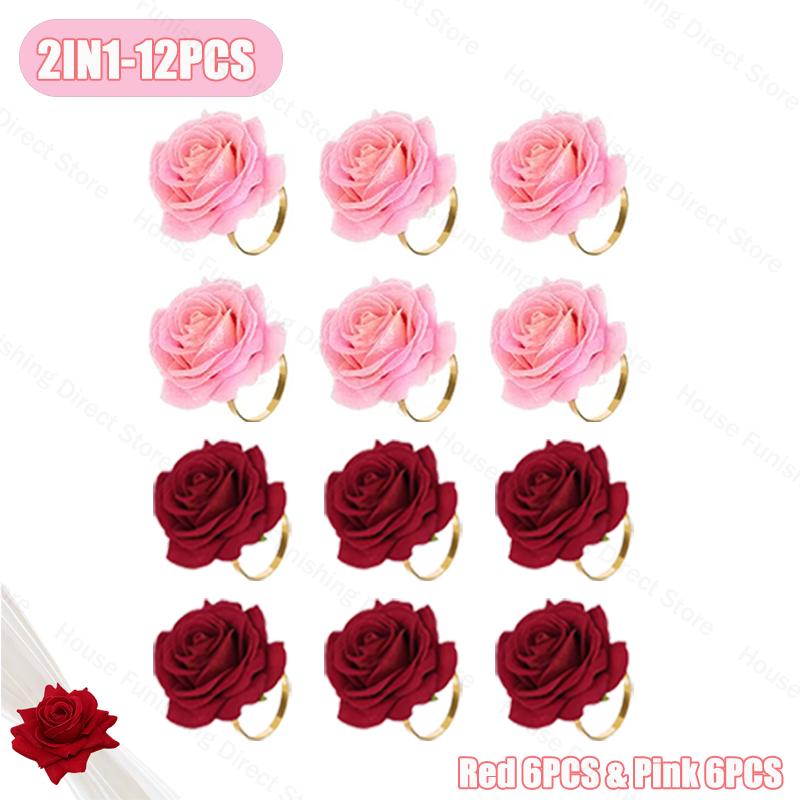 2025 New Valentine's Day Napkin Rings Rose Metal Napkin Rings Faux Flower Napkin Rings Wedding Banquet Birthday Decoration