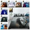 3D-Luxusbettwäsche, Einzelbett, Doppelbett, voller Größe, Kissenbezug und Bettbezug, 2 oder 3 Tier-Wolf- oder Pferde-Drucke, komfortable Heimdekoration